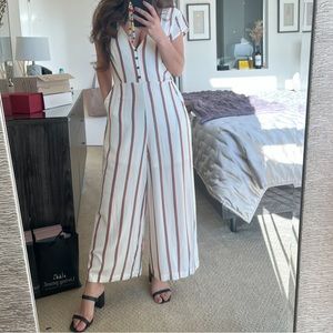 Vici White and Red Striped Jumpsuit